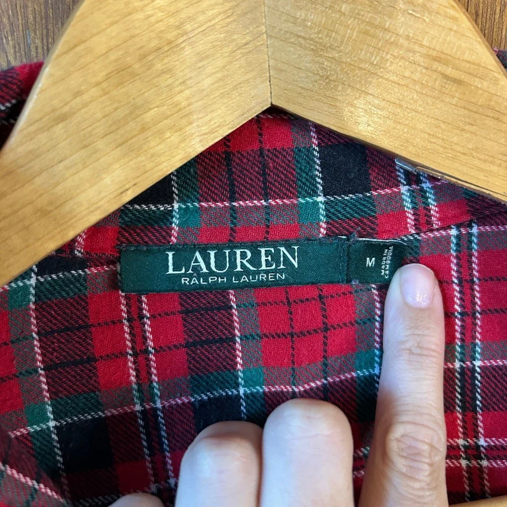 Lauren Ralph Lauren‎ Womens Medium Plaid Pajama Top Button Front Long Sleeve - Picture 6 of 8